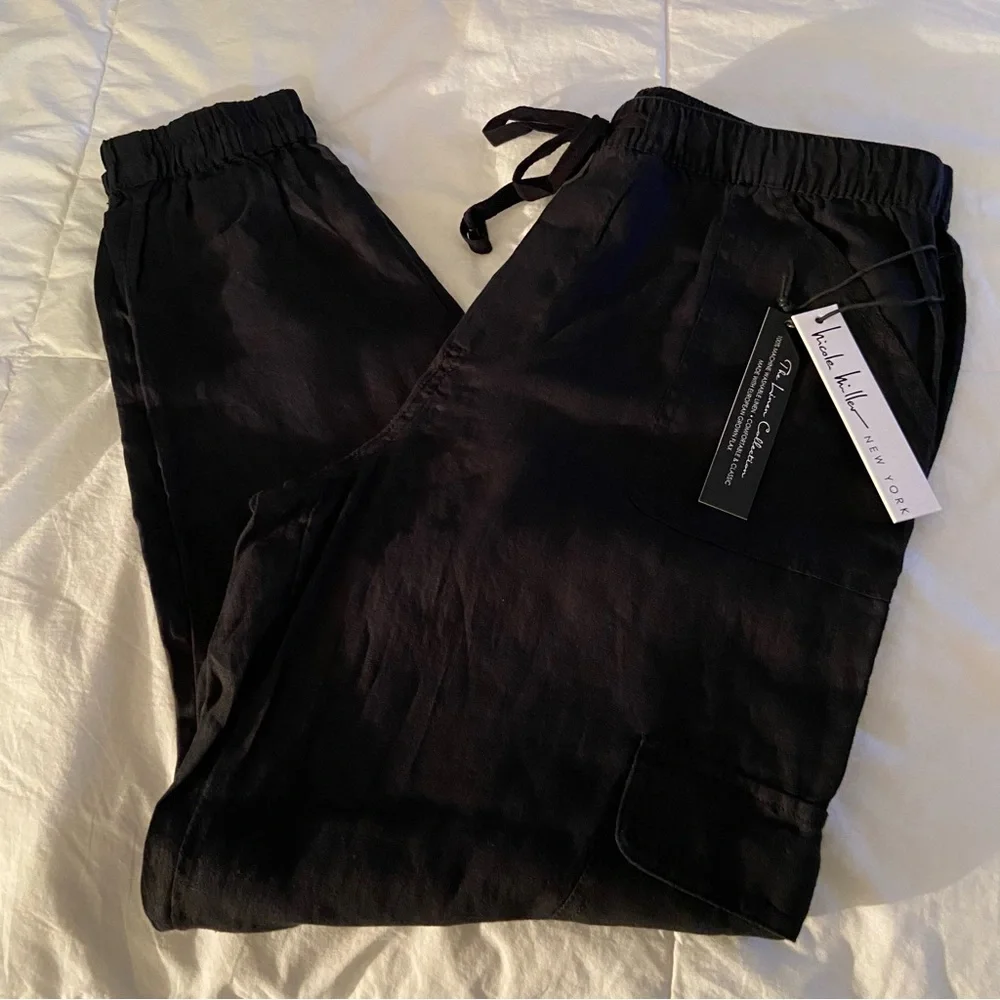 Nicole Miller Black Linen Cargo Pants - Picture 3 of 9